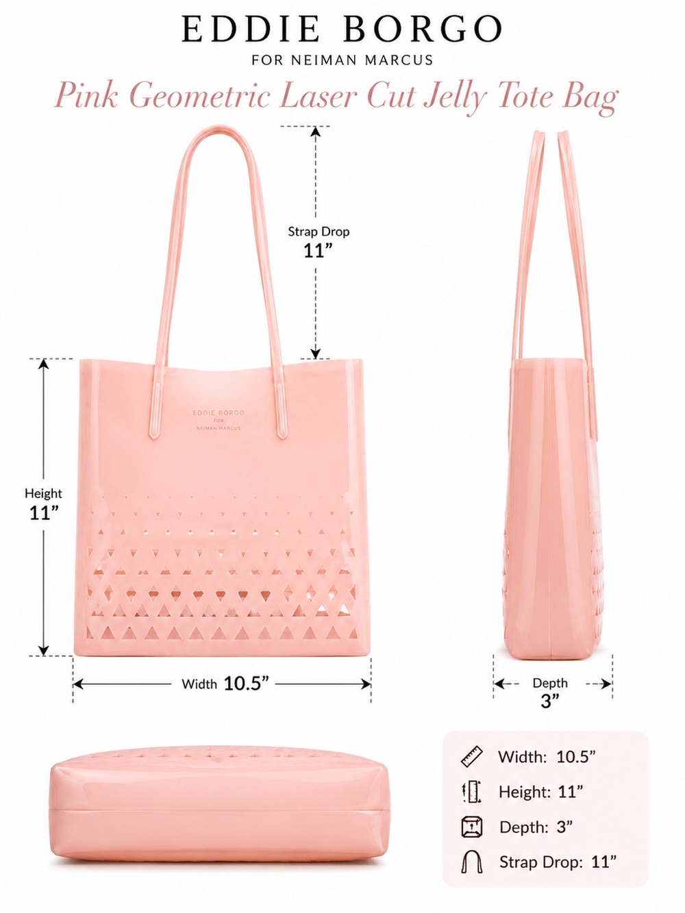 EDDIE BORGO Neiman Marcus Pink Geometric Laser Cut Jelly Tote Bag Open Top Y2K - Picture 3 of 16